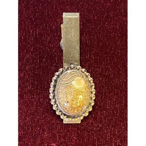 Vintage banded agate stone silver tone handmade tie clip